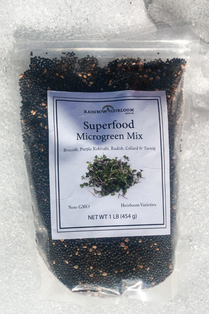 Superfood Microgreen mix resting in the snow.