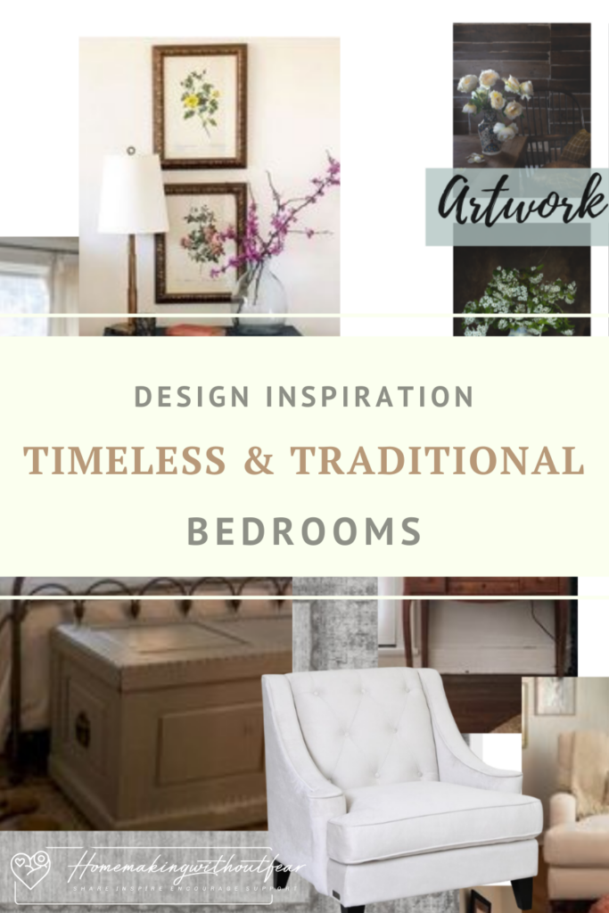 Timeless Traditional Decor combines American Traditional and Classic Formal style with a touch of Rustic. Timeless Traditional Decor never goes out of style. It is classy, comfortable and lived in. It is collected and slightly eclectic but also put-together and polished without being pretentious. This style is PERFECT for creating intimate, comfortable, cozy bedrooms spaces. Let me show you my plans and design boards for our new bedrooms with BONUS links to my Pinterest boards for more inspo. 