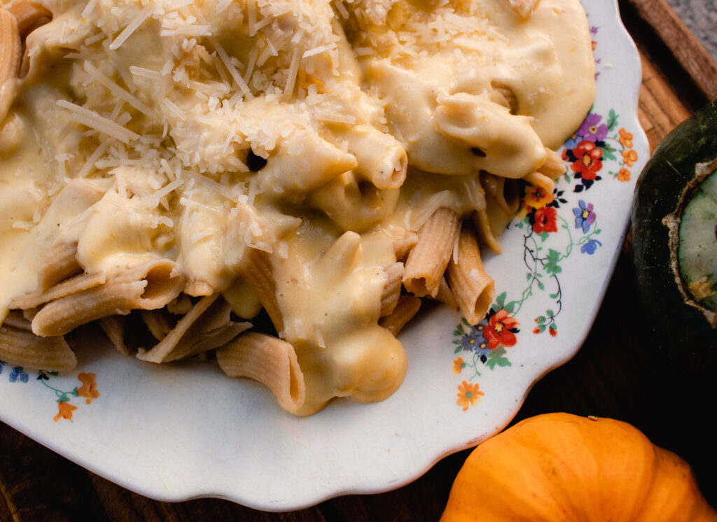This Buttercup Squash Alfredo Sauce is absolutely amazing. It is rich, creamy, savory and HEALTHY too. This is a great dish for kids as it has "hidden veggies". They will love it, eat it up and so will you. 