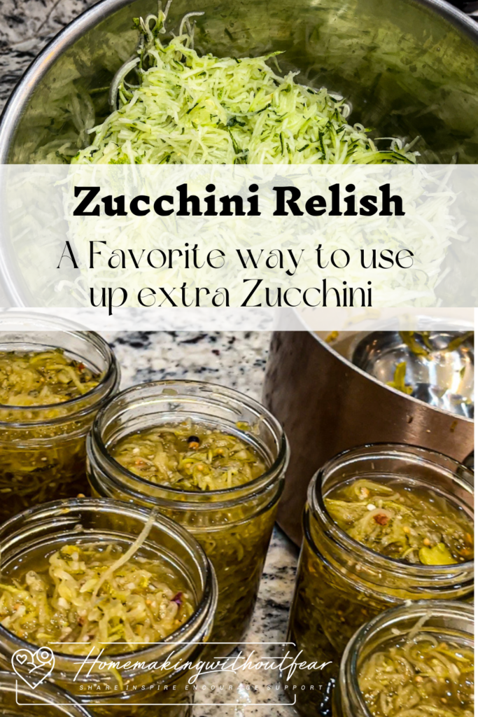 shredded zucchini in a sweet/sour/salty brine canned to perfection