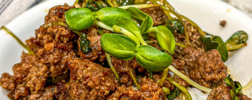 Ground Beef Mongolian Beef with Microgreens