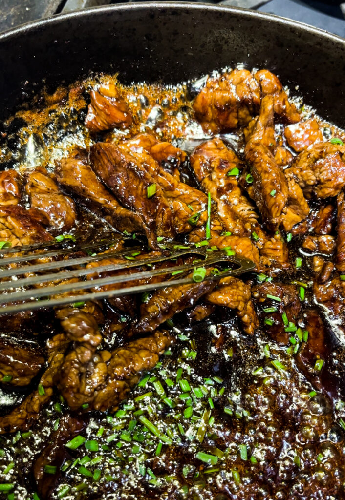 This Mongolian Beef is made healthier by not breading and frying the sliced steak. There is also NO corn starch in this recipe. Sugar is replaced with honey and I swapped coconut aminos for soy sauce. This dish is sweet, salty, savory and will satisfy any Asian takeout craving right at home!