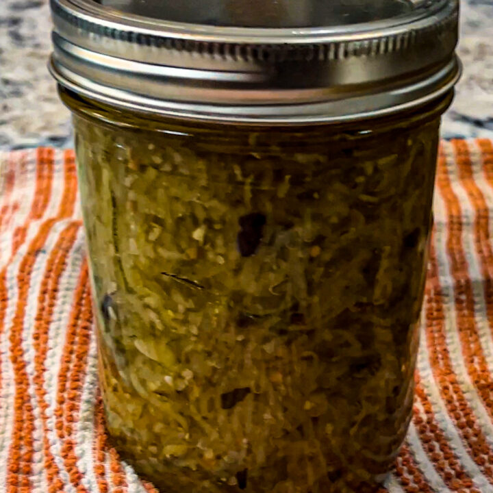 Are you looking for the perfect recipe to use up your zucchini abundance? This zucchini relish recipe is perfect because it is slightly sweet, a little sour, simple to put together and delicious as a side to meat or mixed in sandwich spreads or appetizers.