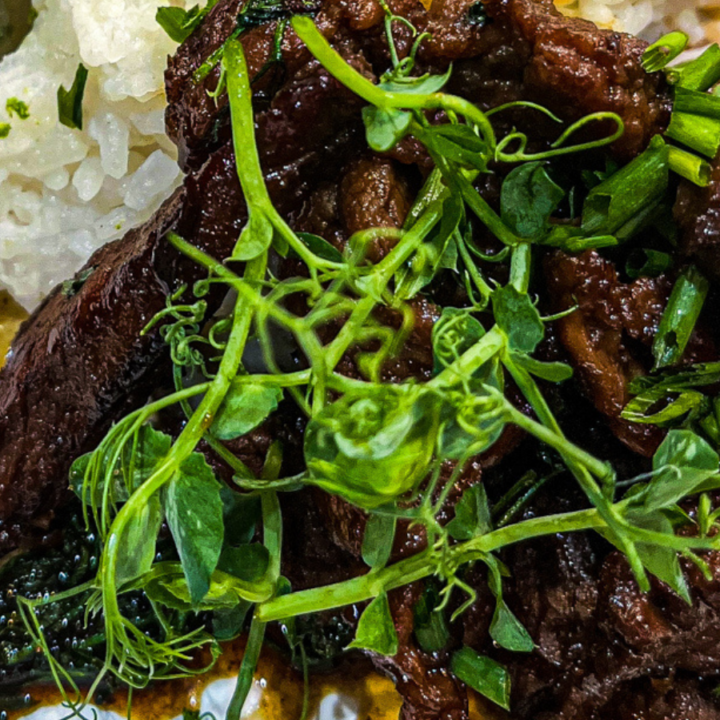 This Mongolian Beef is made healthier by not breading and frying the sliced steak. Also there is no corn starch in this recipe. Sugar is replaced with honey. I also swapped coconut aminos for soy sauce. This dish is sweet, salty, savory and will satisfy any Asian takeout craving right at home!